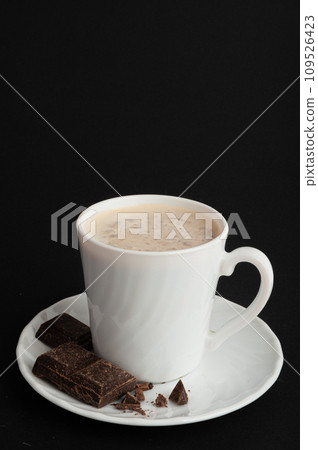 Hot Chocolate Cup, Cacao Mug, Cocoa Beverage, Christmas Drink Glass with Foam, Healthy Breakfast 109526423