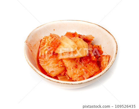 Kimchi Isolated, Kimchee in White Bowl, Red Spicy Kim Chi, Hot Fermented Napa Cabbage, Traditional Jimchi Kimchi Isolated, Kimchee in White Bowl, Red Spicy Kim Chi, Hot Fermented Napa Cabbage, Traditional Jimchi 109526435