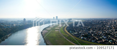 "Chiba Prefecture" Photographing the downstream direction with a drone from near Edogawa and Yagiri 109527171