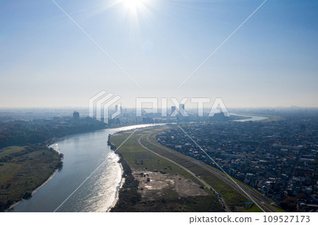 "Chiba Prefecture" Photographing the downstream direction with a drone from near Edogawa and Yagiri 109527173