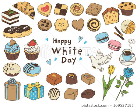 時尚白色情人節套裝_手繪色彩 109527195