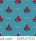 Vector hand-drawn cute seamless repeating childish simple pattern with cute ships  109527331