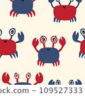 Cute colored childish seamless repeating simple flat pattern with crabs and plants  109527333