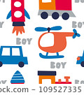 Cute childish seamless repeating children simple pattern with cars. Children's pattern with cars. 109527335