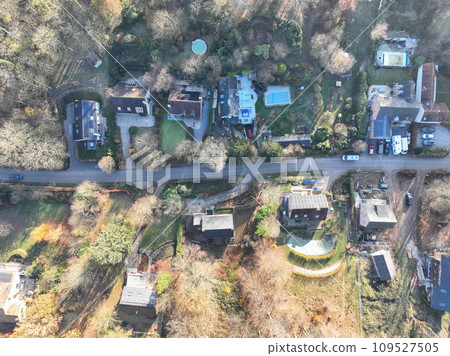 Aerial view of small countryside town in the area of Walloon, Belgium 109527505