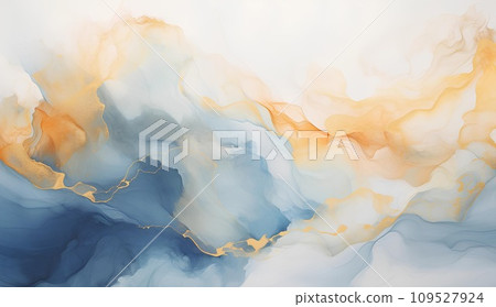 abstract background with blue, yellow and white paint mixing in water abstract background with blue, yellow and white paint mixing in water 109527924