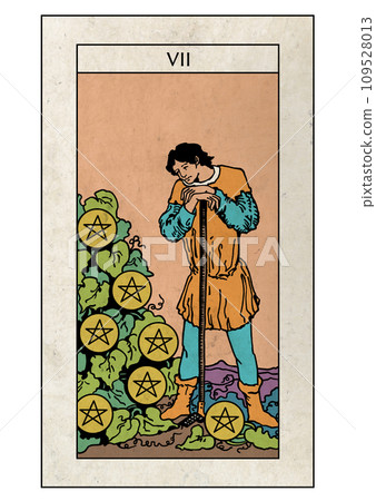 騎士塔羅牌小阿爾克那星幣七 騎士塔羅牌小阿爾克那星幣七 109528013