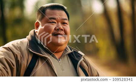 肥胖的亞洲男子散步 109528341