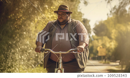 騎自行車的肥胖白人 109528343