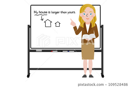 一位西方女老師站在黑框移動白板前教授英文課 109528486
