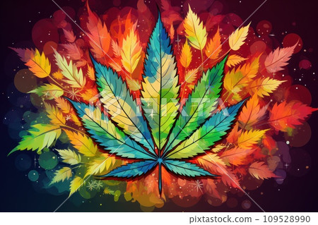 AI-generated content. Colorful marijuana lover background. Generative AI 109528990