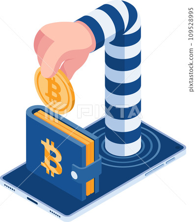 Isometric Hacker or Thief Steal Bitcoin From Wallet 109528995