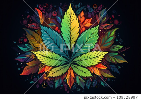 AI-generated content. Colorful marijuana lover background. Generative AI 109528997