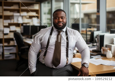 AI-generated content. Man manager plus size office background. Generative AI 109529212