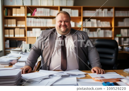 AI-generated content. Man manager plus size office background. Generative AI 109529220