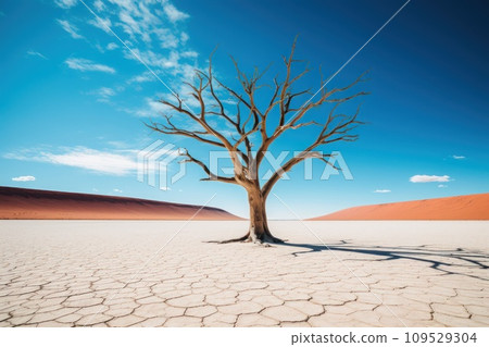 AI-generated content. Deadvlei iconic clay lake with remains of centuries-old trees, Sossusvlei, Namibia. Generative AI AI-generated content. Deadvlei iconic clay lake with remains of centuries-old trees, Sossusvlei, Namibia. Generative AI 109529304