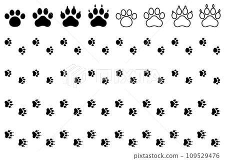 Vector illustration set of monochrome dog and cat footprints Vector illustration set of monochrome dog and cat footprints 109529476