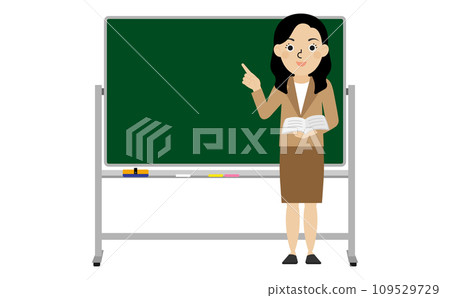 A Japanese woman standing in front of a mobile blackboard and giving an explanation 109529729