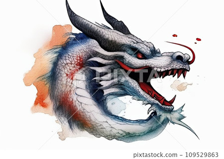 Japanese dragon face in watercolor sytle Japanese dragon face in watercolor sytle 109529863