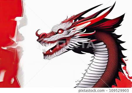 Japanese dragon face in watercolor sytle Japanese dragon face in watercolor sytle 109529903