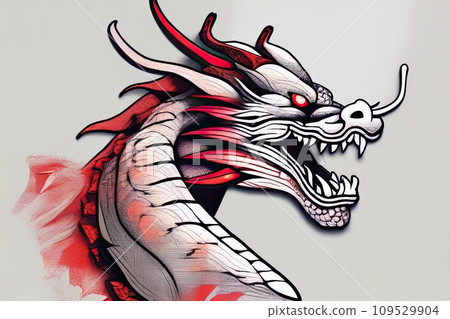 Japanese dragon face in watercolor sytle Japanese dragon face in watercolor sytle 109529904