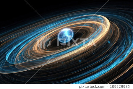 Blue glowing curves with particles of light  109529985