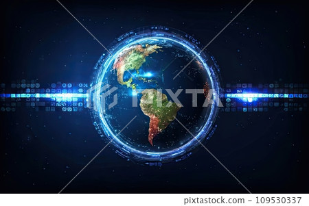 Planet Earth with global communication system and communication satellites  109530337
