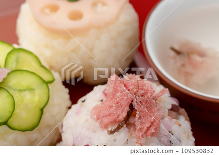 Temari sushi red tray Temari sushi red tray 109530832