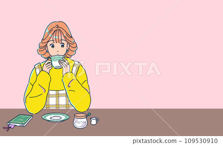 Girl drinking coffee in a retro coffee shop 109530910