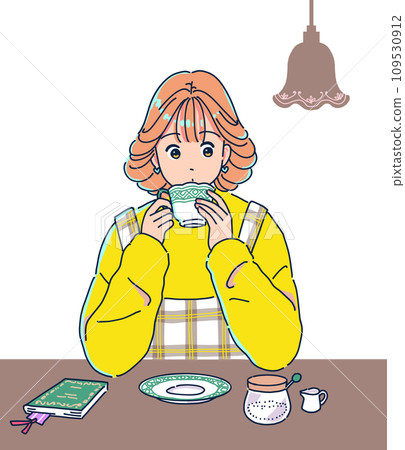 Girl drinking coffee in a retro coffee shop Girl drinking coffee in a retro coffee shop 109530912