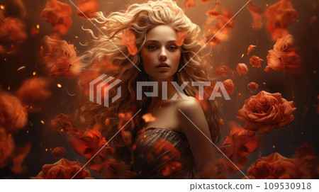 Elegant Young Woman in a Lush Garden of Red Roses - Realistic Cinematic Photography Elegant Young Woman in a Lush Garden of Red Roses - Realistic Cinematic Photography 109530918