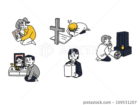 People who have lost loved ones and pets, comical hand-drawn characters, vector, color line drawing People who have lost loved ones and pets, comical hand-drawn characters, vector, color line drawing 109531207