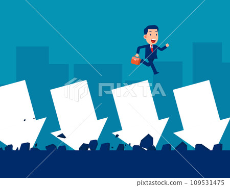 Trader jumps from falling arrow. Business crisis vector illustration 109531475