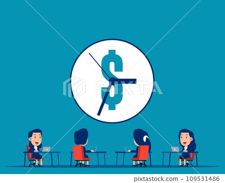 Teamwork time and financial management. Business time is money vector concept Teamwork time and financial management. Business time is money vector concept 109531486