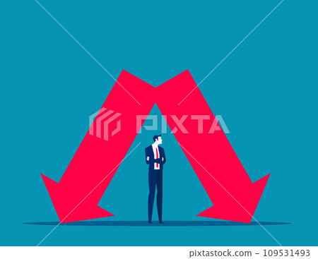 The leader is stuck between the falling arrows. Business vector illustration concept 109531493