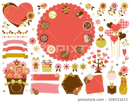 Valentine's frame/chocolate/flower illustration set [no text] 109531615