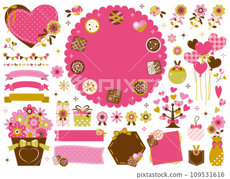 Valentine's frame/chocolate/flower illustration set [no text] 109531616