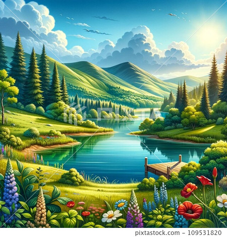 Harmony of blue sky and green Harmony of blue sky and green 109531820