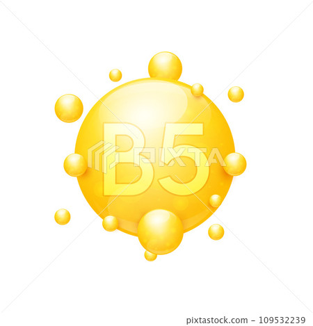 Vitamin B5 capsules yellow nutrients minerals that are essential the body. Vitamins complex for skin care cosmetics dietary supplement design. Medical concepts. Icon 3D on white background. Vector. Vitamin B5 capsules yellow nutrients minerals that are essential the body. Vitamins complex for skin care cosmetics dietary supplement design. Medical concepts. Icon 3D on white background. Vector. 109532239