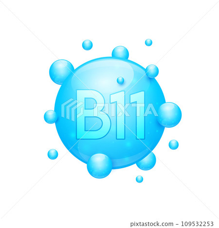 Vitamin B11 capsules blue nutrients minerals that are essential the body. Vitamins complex for skin care cosmetics dietary supplement design. Medical concepts. Icon 3D on white background. Vector. 109532253