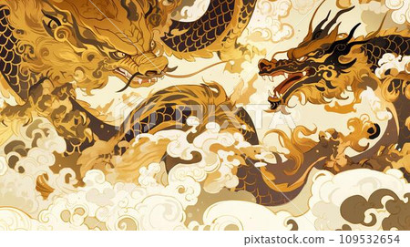 Gold pattern wallpaper on the background of a golden Japanese pattern dragon New Year's AI image 109532654