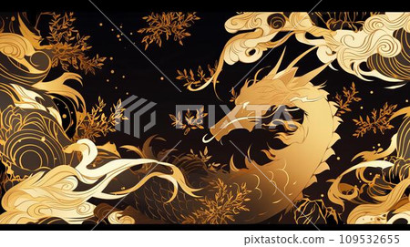 Golden Western style dragon gold pattern wallpaper New Year AI image 109532655