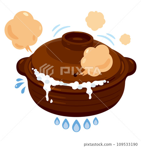 Earthenware pot with hot water spilling out Earthenware pot with hot water spilling out 109533190