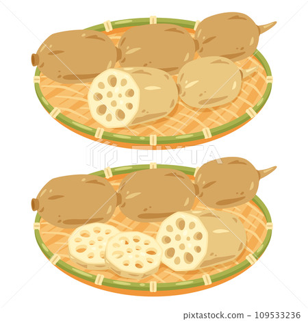 Lotus root set in a colander Lotus root set in a colander 109533236