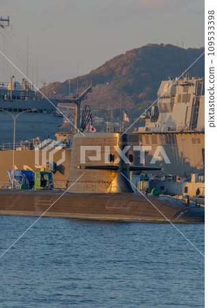 Evening view with a submarine in Kure Evening view with a submarine in Kure 109533398