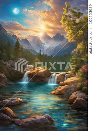 a meadow near river. Scenic rural landscape. a meadow near river. Scenic rural landscape. 109533629