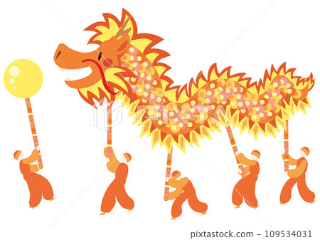 可愛的龍舞向量圖（橘色） 109534031