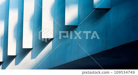 abstract architectural background capturing the interplay of light and shadow on a stark concrete wall 109534749