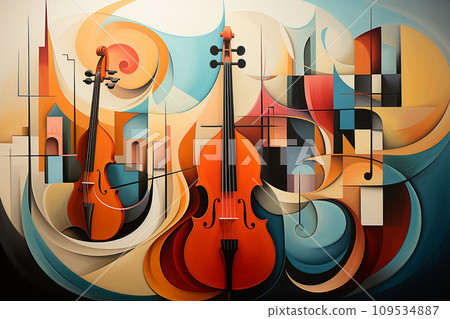 Abstract rhythm through abstraction, repetitive patterns, undulating forms, and a rhythmic color palette 109534887