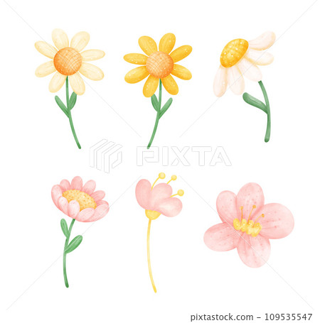 Set of flowers with stem watercolor hand drawing illustration vector 109535547